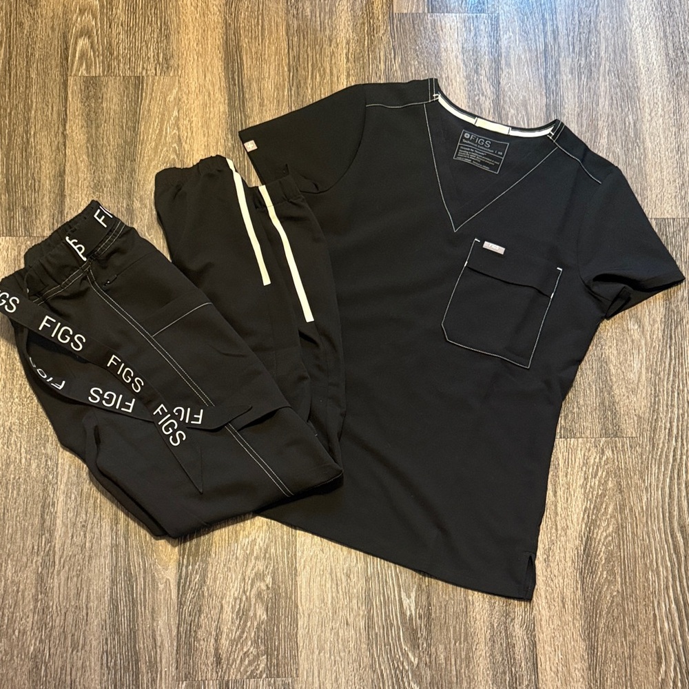 Figs Black Scrub Set with White Accents Petite X Small